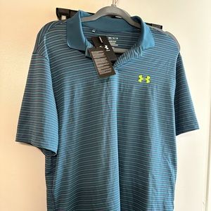 Men's Under Armour Performance 3.0 Striped Golf Polo Static BlueMSRP 60 NWT Sz M